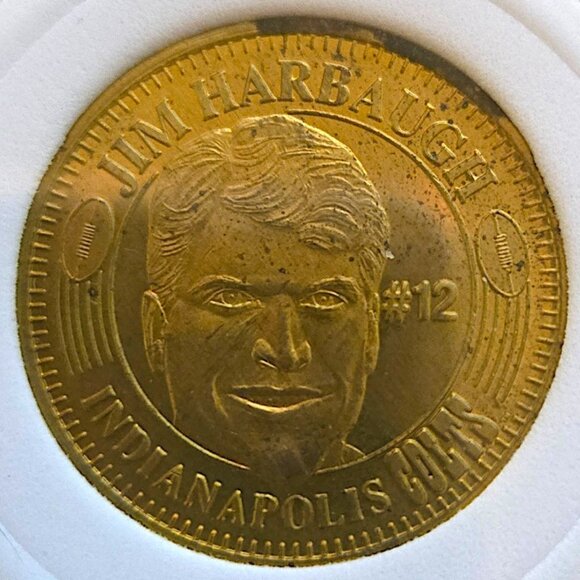 Jim Harbaugh #12 Indianapolis Colts 1996 Pinnacle QB Club NFL Vintage Coin - Picture 2 of 4
